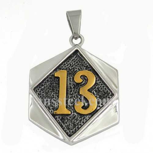 FSP17W25G Golden plating number thirteen on the square plate biker pendant - Click Image to Close